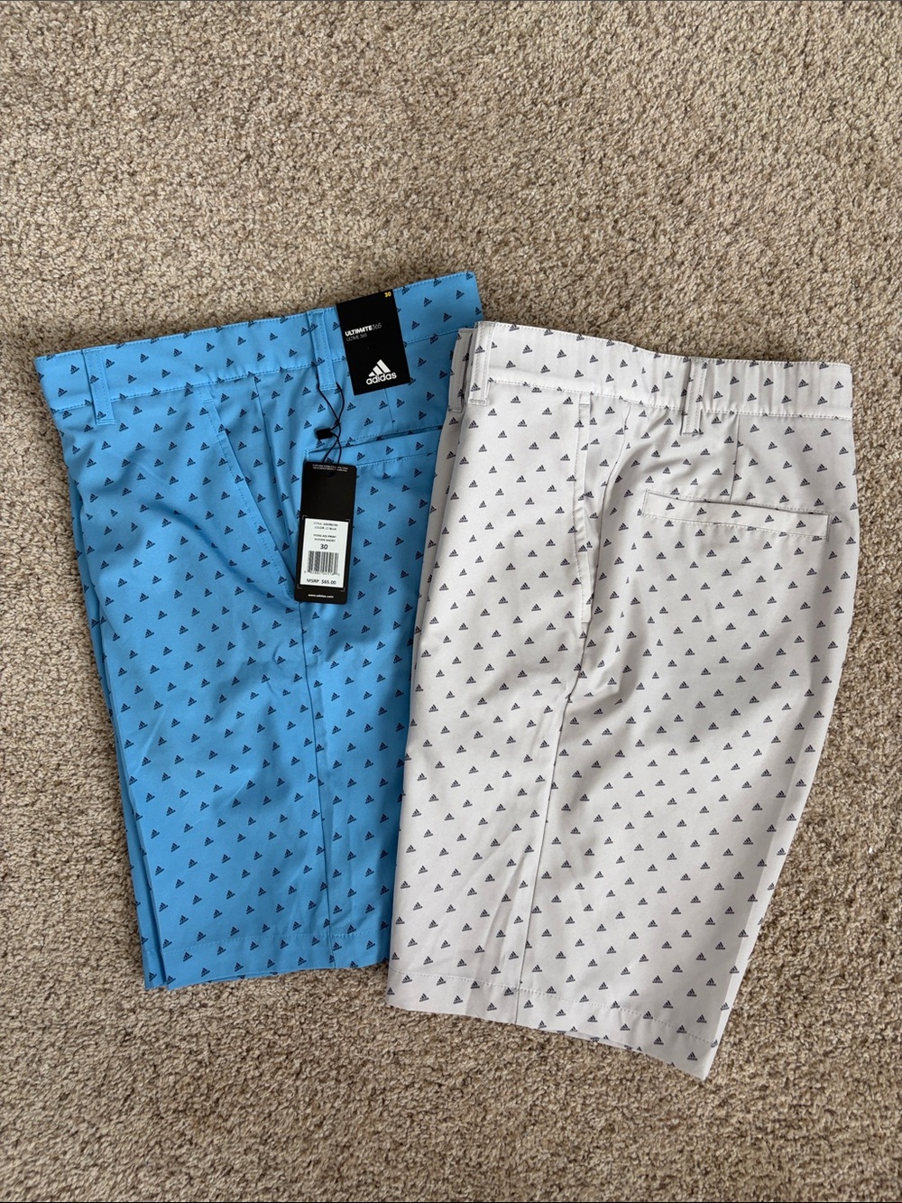 adidas Men's Blue and Gray Printed Flat Front Shorts